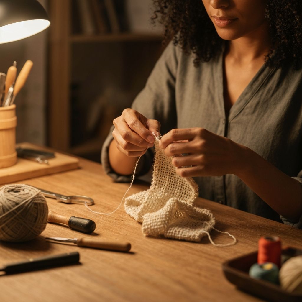 Artesa trabalhando em pecas artesanais